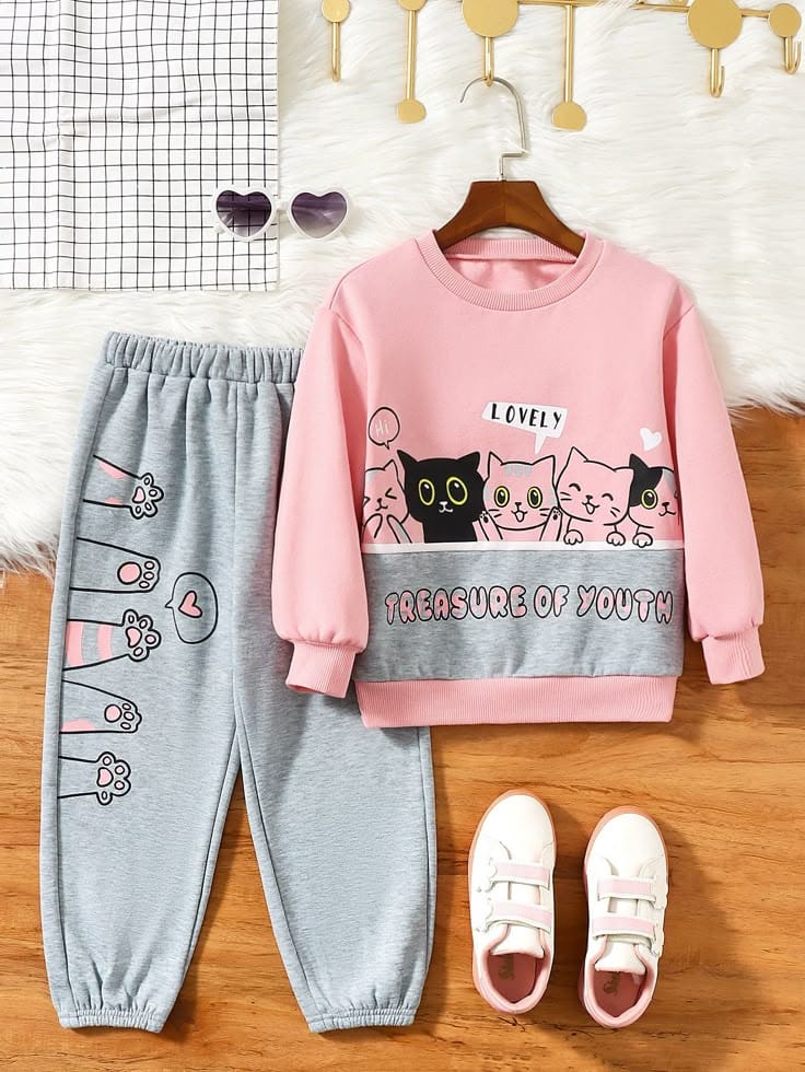 Lovely Cat Track Suit For Girls Premium
